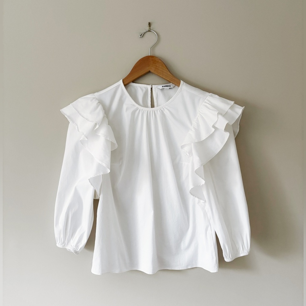 Express Elegant White Ruffle Blouse